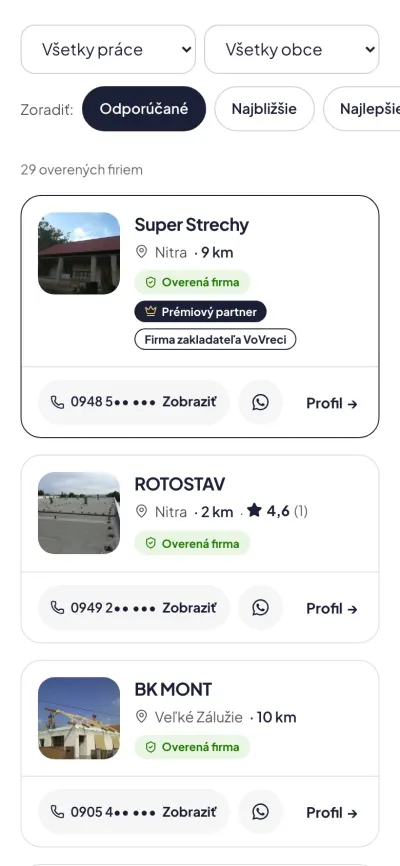 Zoznam strechárov v Nitre na VoVreci