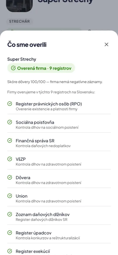 Čo sme overili: zoznam 9 registrov pri firme Super Strechy
